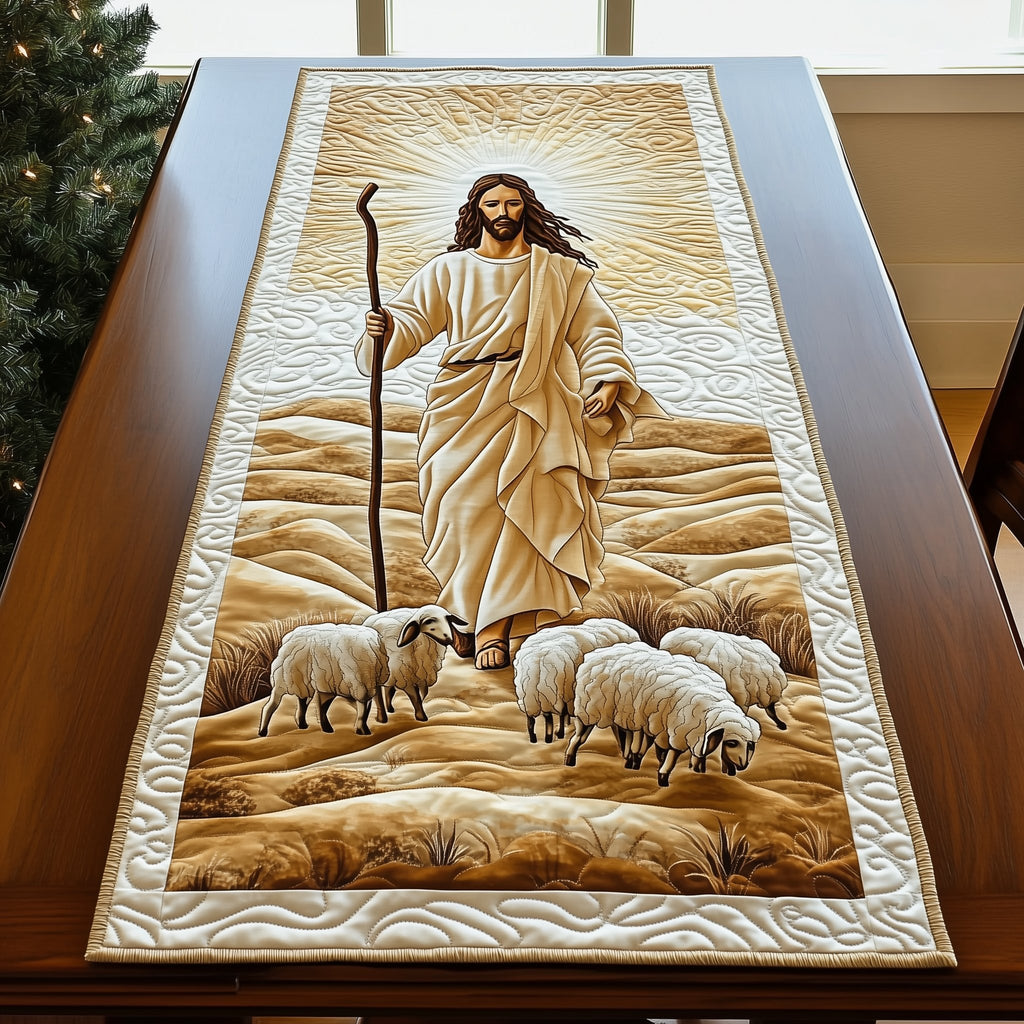 Shepherd with Staff and Flock Table Runner