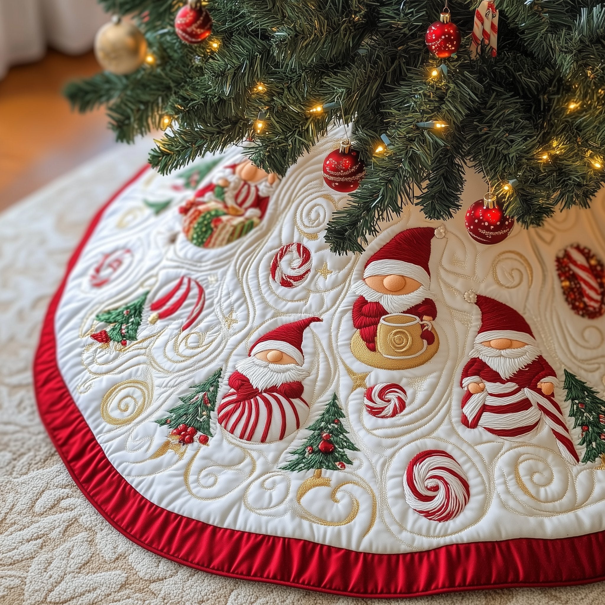 Peppermints and Cocoa Mugs Red Rim Christmas Tree Skirt