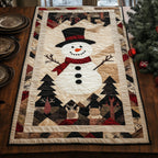 Snowman with Pine Trees and Red Border Table Runner
