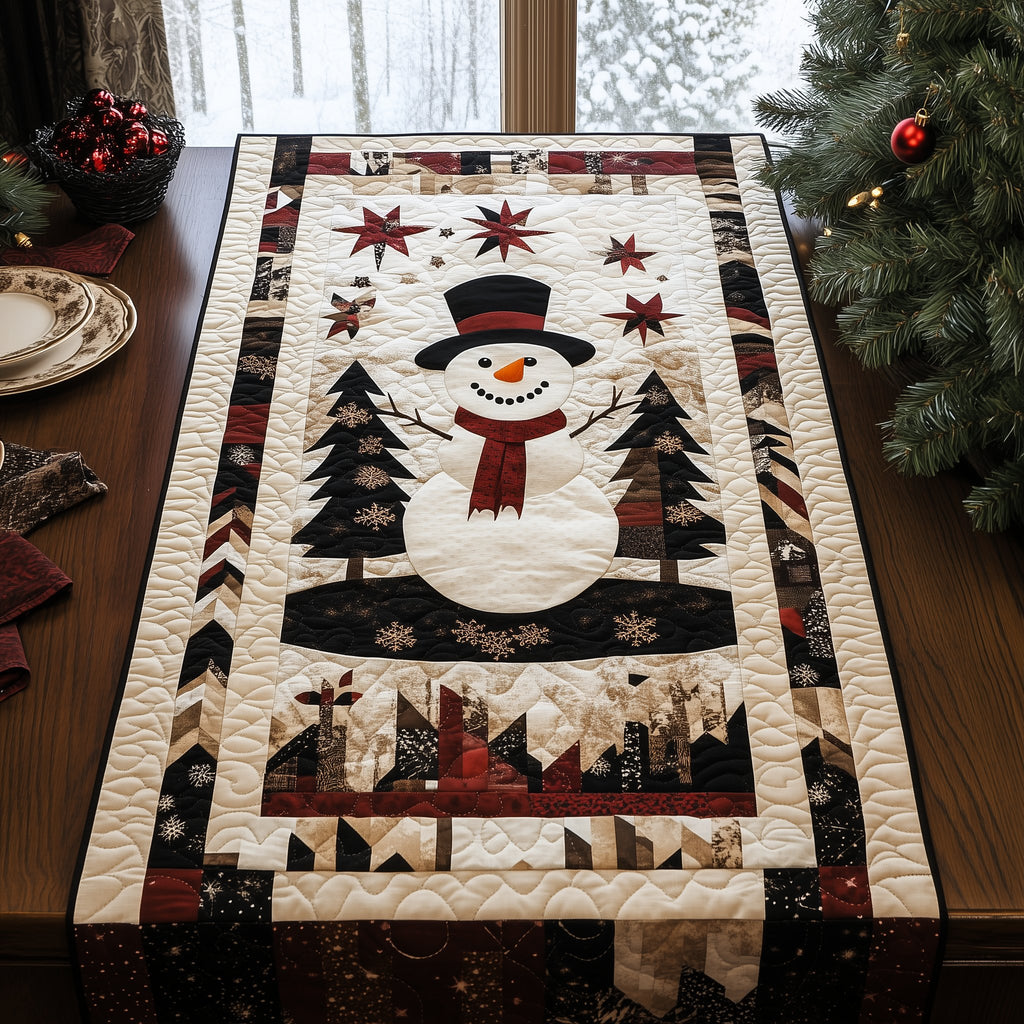 Snowman in Top Hat with Stars Table Runner