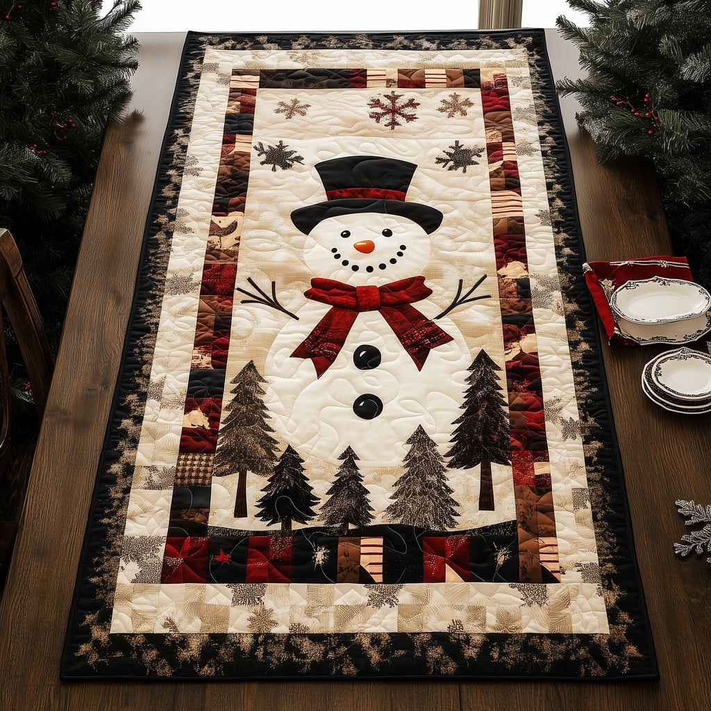 Snowman with Red Checked Scarf Table Runner