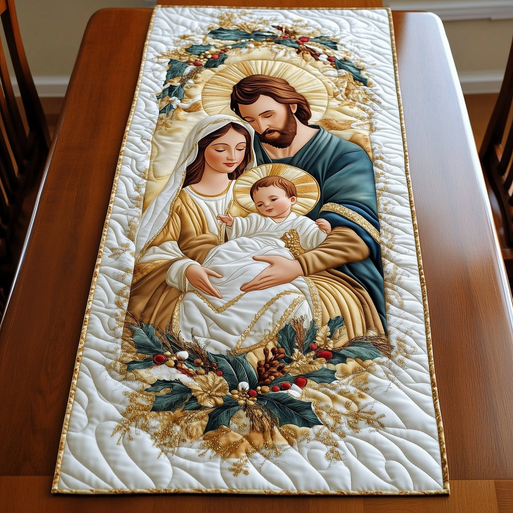 Holy Family with Holly Wreath Table Runner