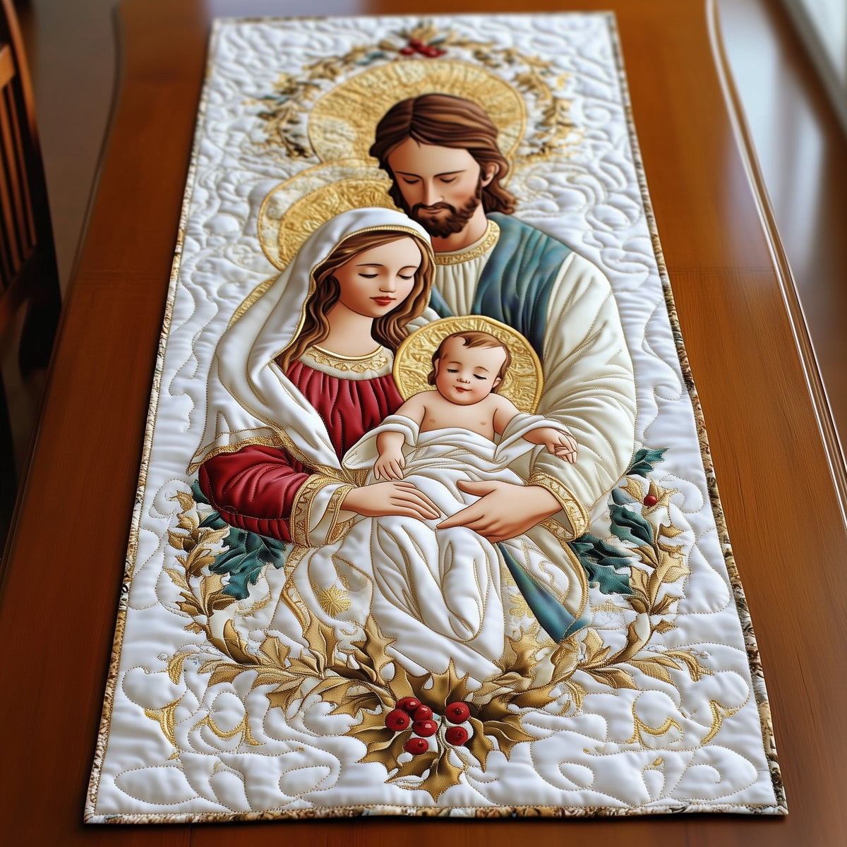 Holy Family with Berries and Leaves Table Runner