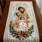 Holy Family with Pine and Ornaments Table Runner