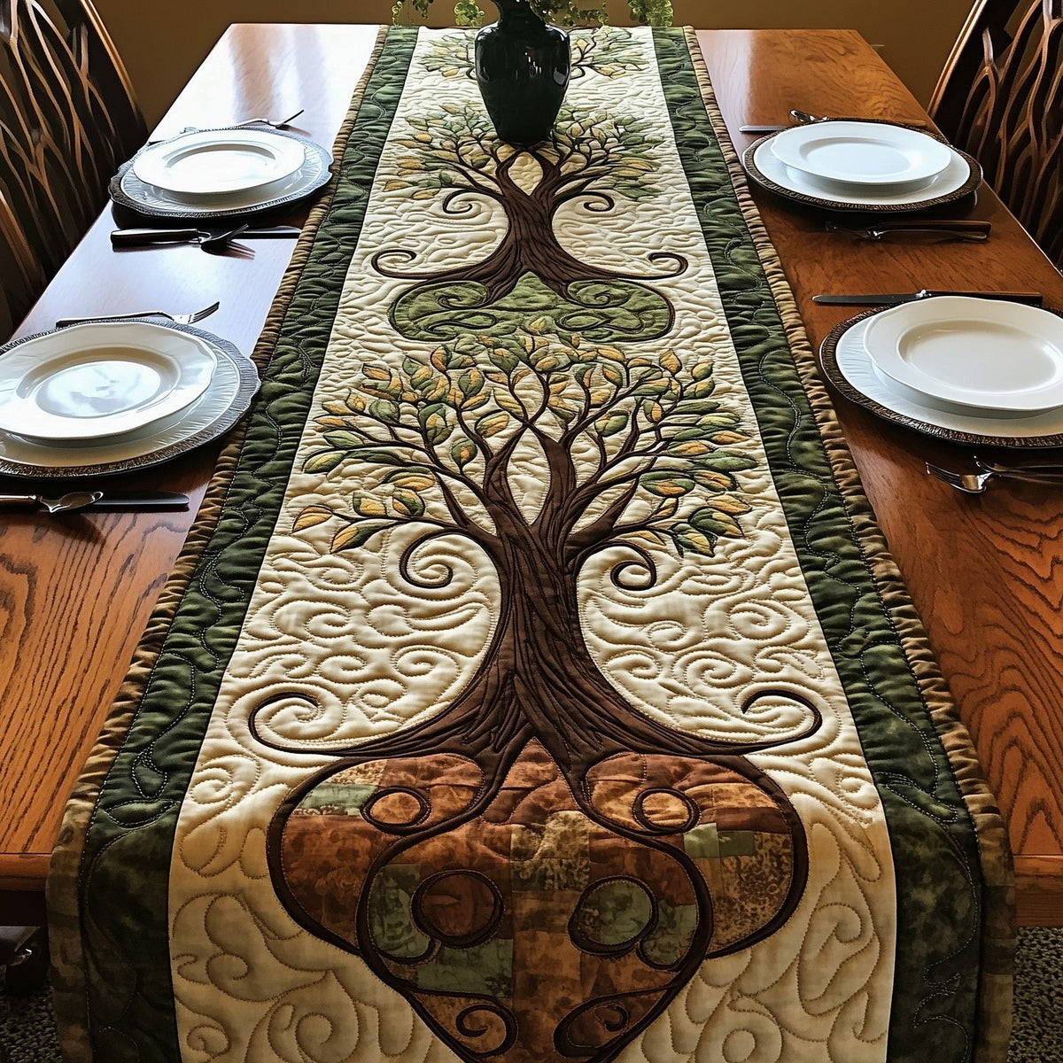 Tree of Life with Swirling Roots Table Runner