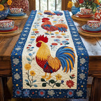 Rooster with Blue Floral Border Table Runner