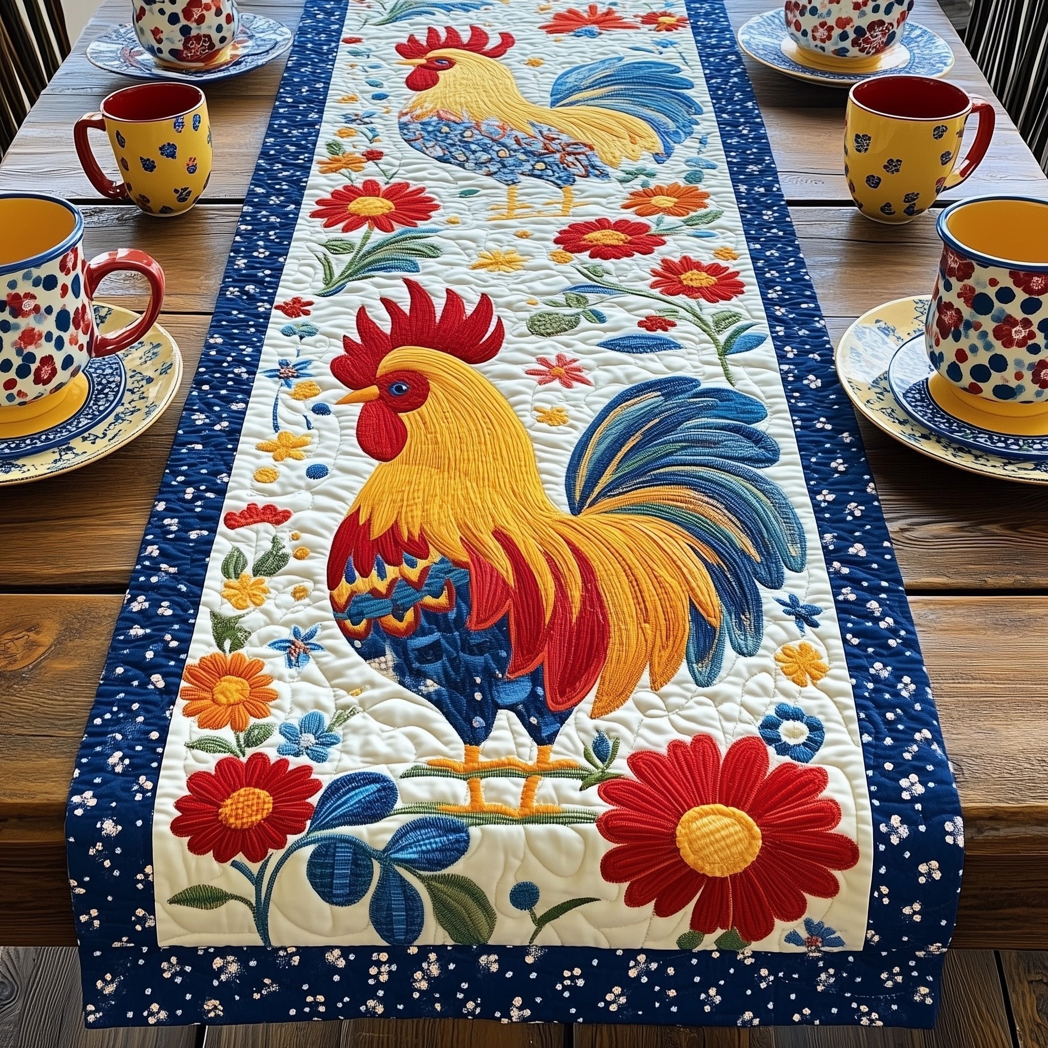 Rustic Rooster Charm Table Runner