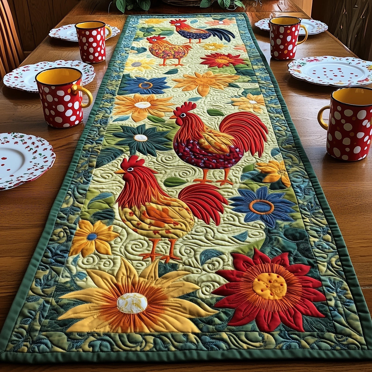 Happy Chicken Farm Table Runner