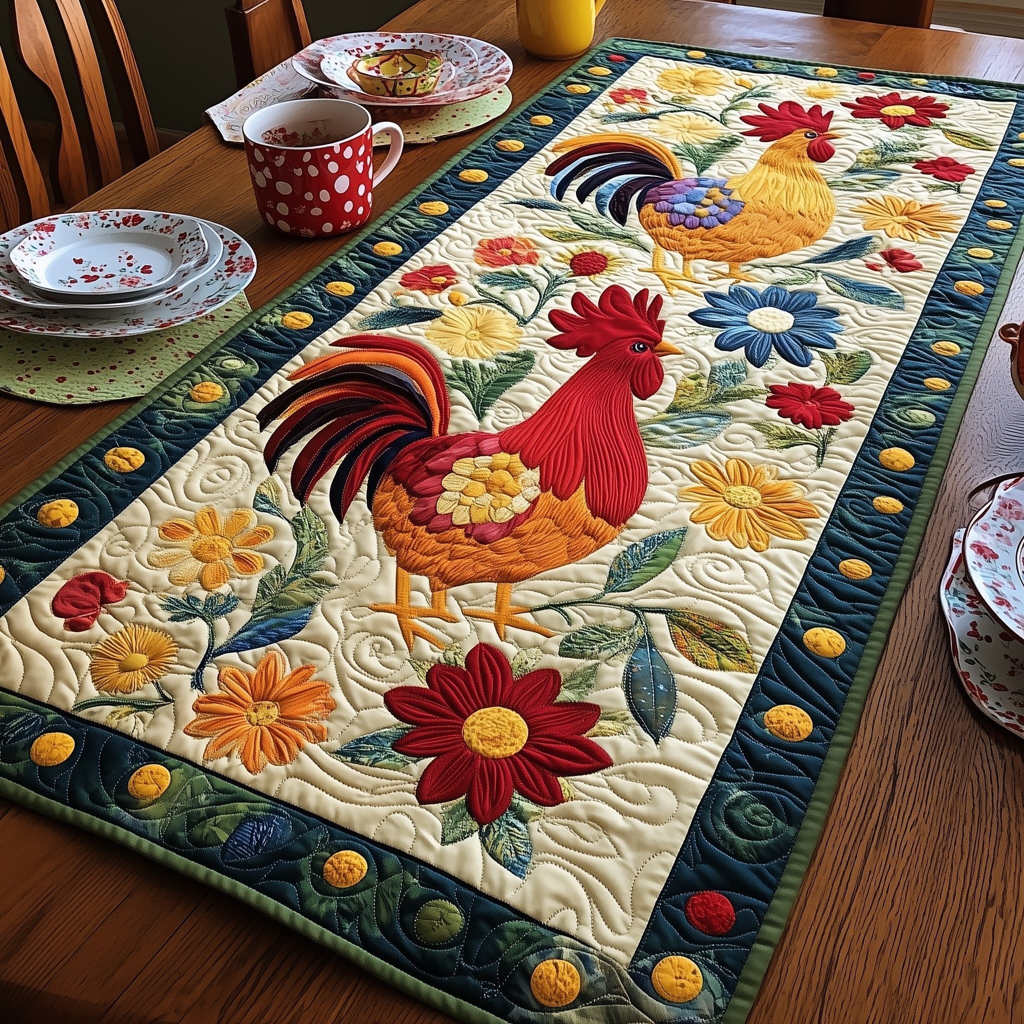 Joyful Chicken Farm Table Runner