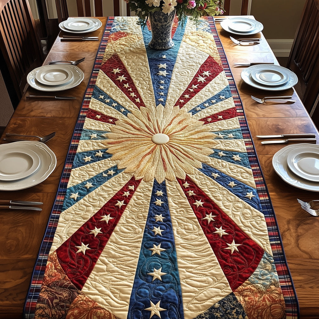 Starburst Rays in Red and Blue Table Runner