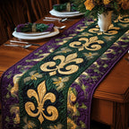 Gold Fleur de Lis on Green and Purple Table Runner