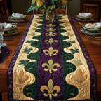 Fleur de Lis on Green Purple Stripes Table Runner