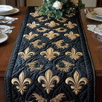 Golden Fleur de Lis on Black Table Runner