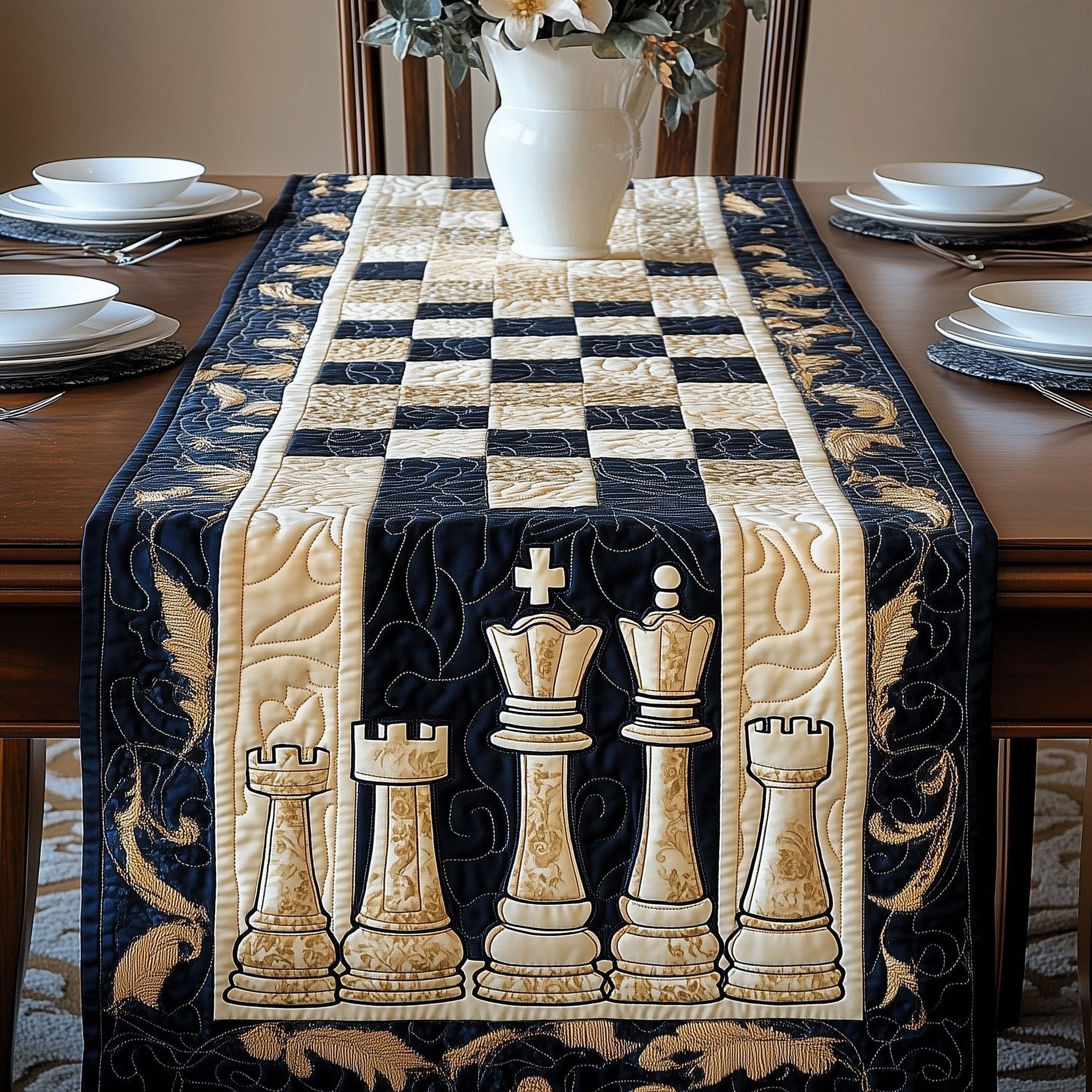 Vintage Chess Table Runner