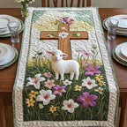 Wooden Cross with Lamb and Lilies Table Runner