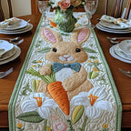 Bunny with Carrot and Blue Bow Table Runner