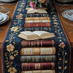 Open Book Atop Stacked Volumes Table Runner