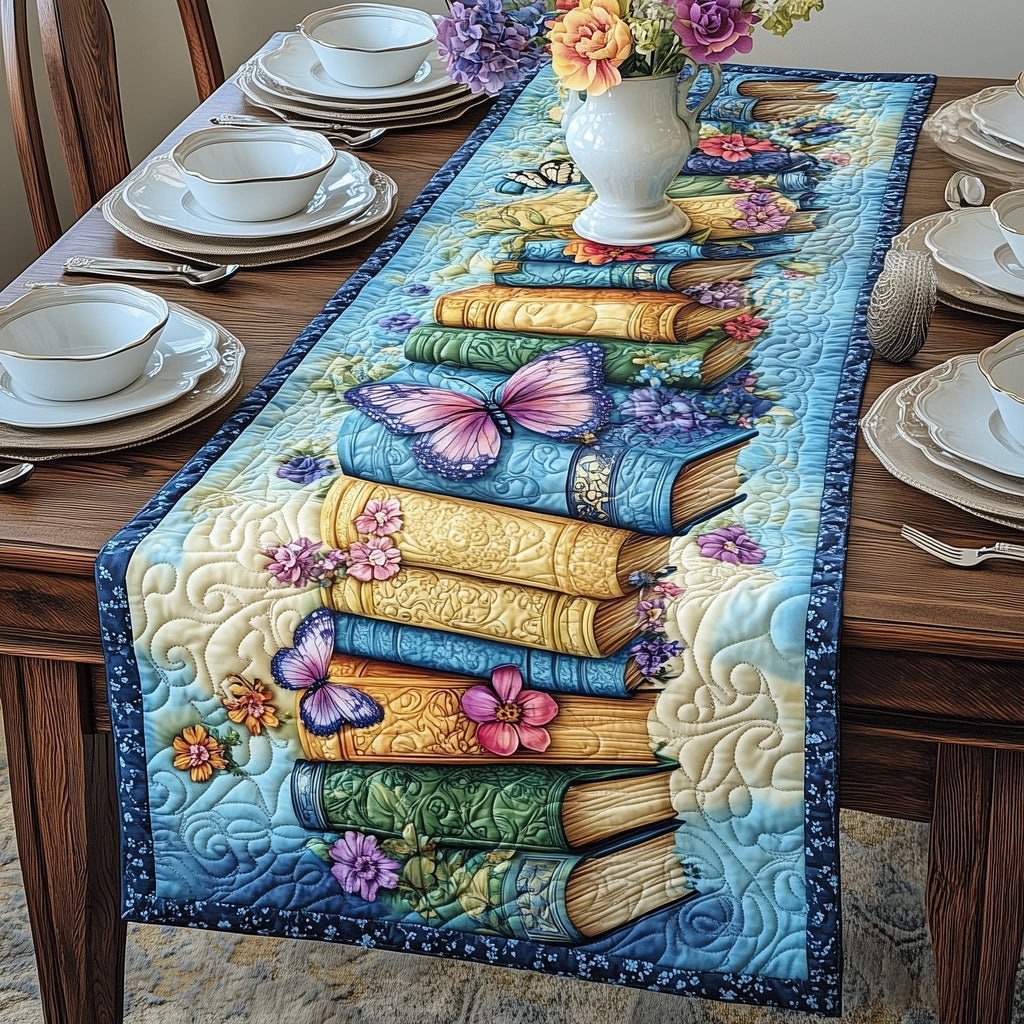 Books with Butterflies and Blossoms Table Runner
