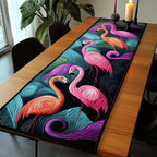 Flamingos on Teal Water Swirls Table Runner