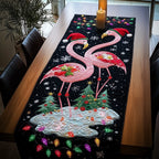 Flamingos in Santa Hats with Lights Table Runner