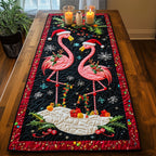 Flamingos with Wreaths and Snowflakes Table Runner