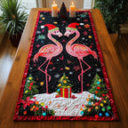 Flamingos Beside Christmas Tree and Gifts Table Runner