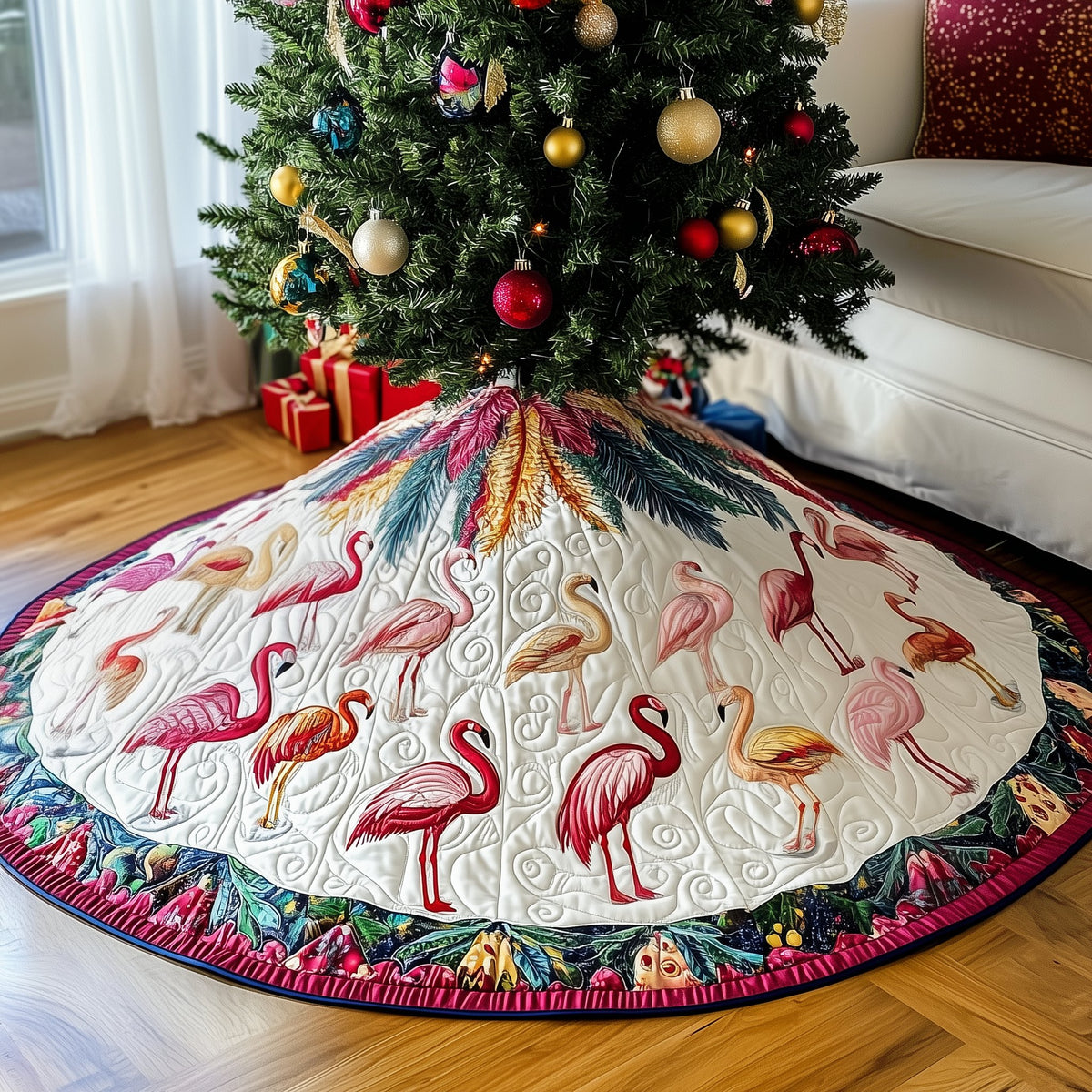 Flamingo Promenade Ring Christmas Tree Skirt