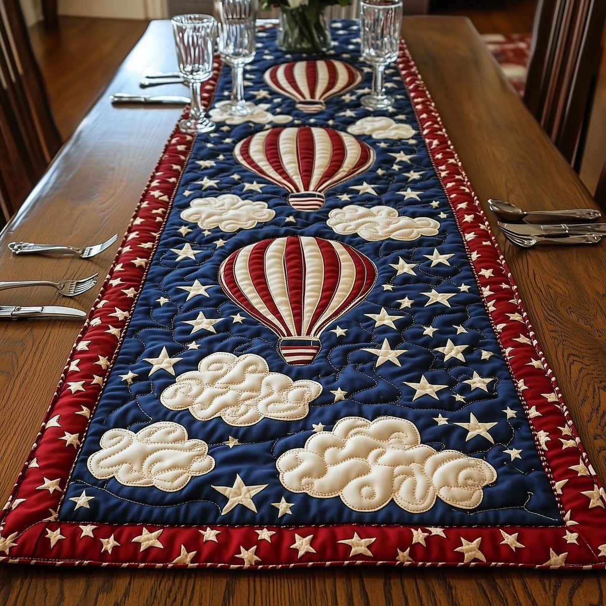 Hot Air Balloons Among Stars and Clouds Table Runner