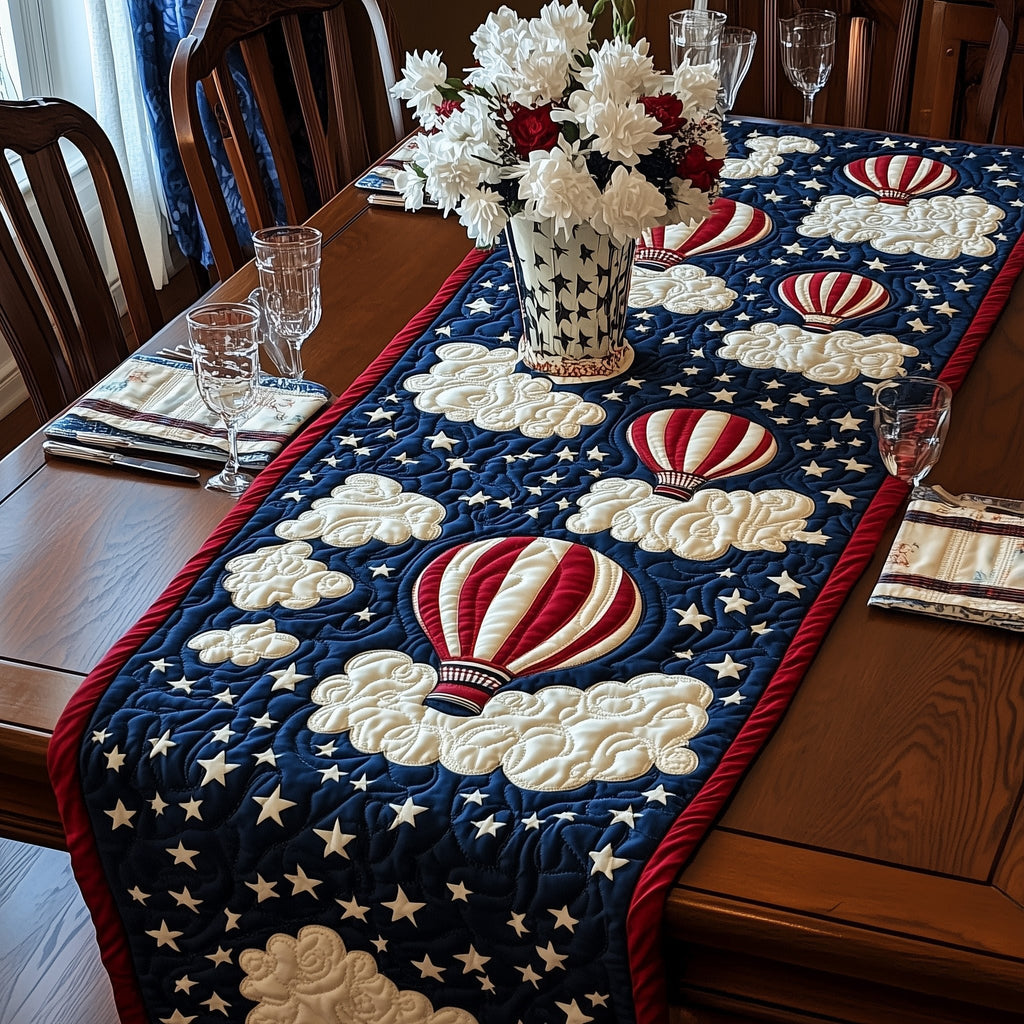 Striped Balloons on Starry Navy Table Runner