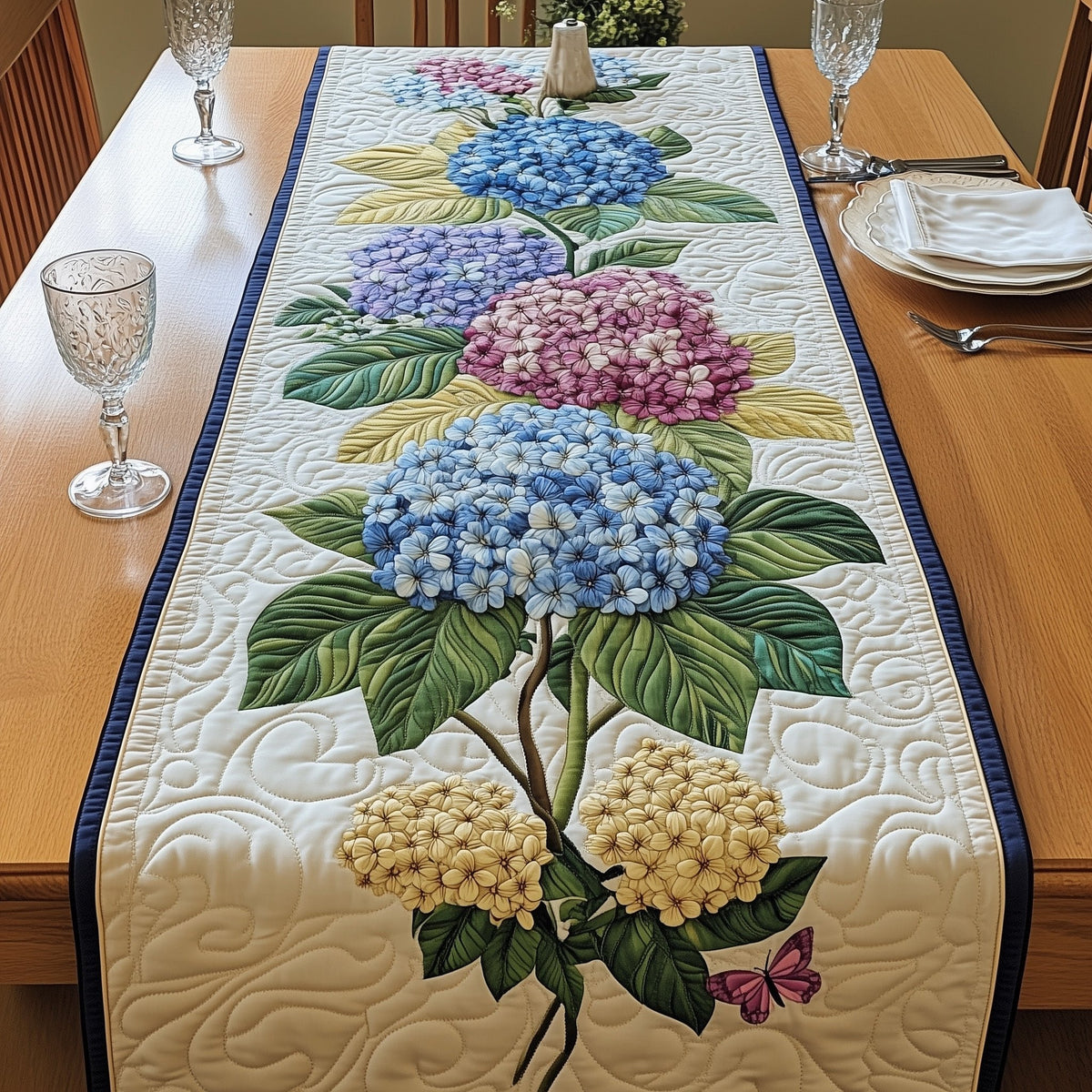 Elegance Hydrangeas Table Runner
