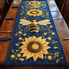 Bee Over Large Sunflower on Navy Table Runner