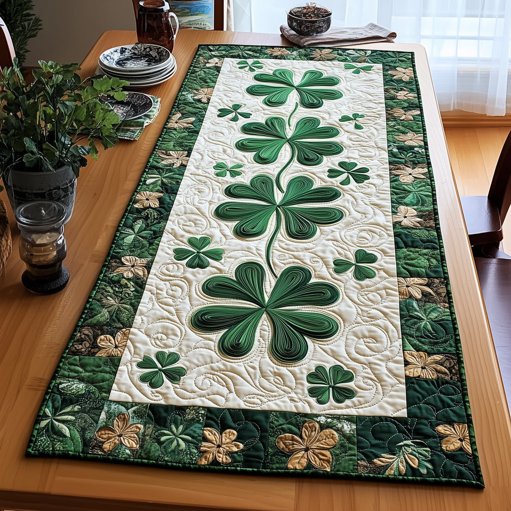 Shamrock Blocks on White Panel Table Runner