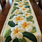 Yellow Plumeria Cluster with Foliage Table Runner