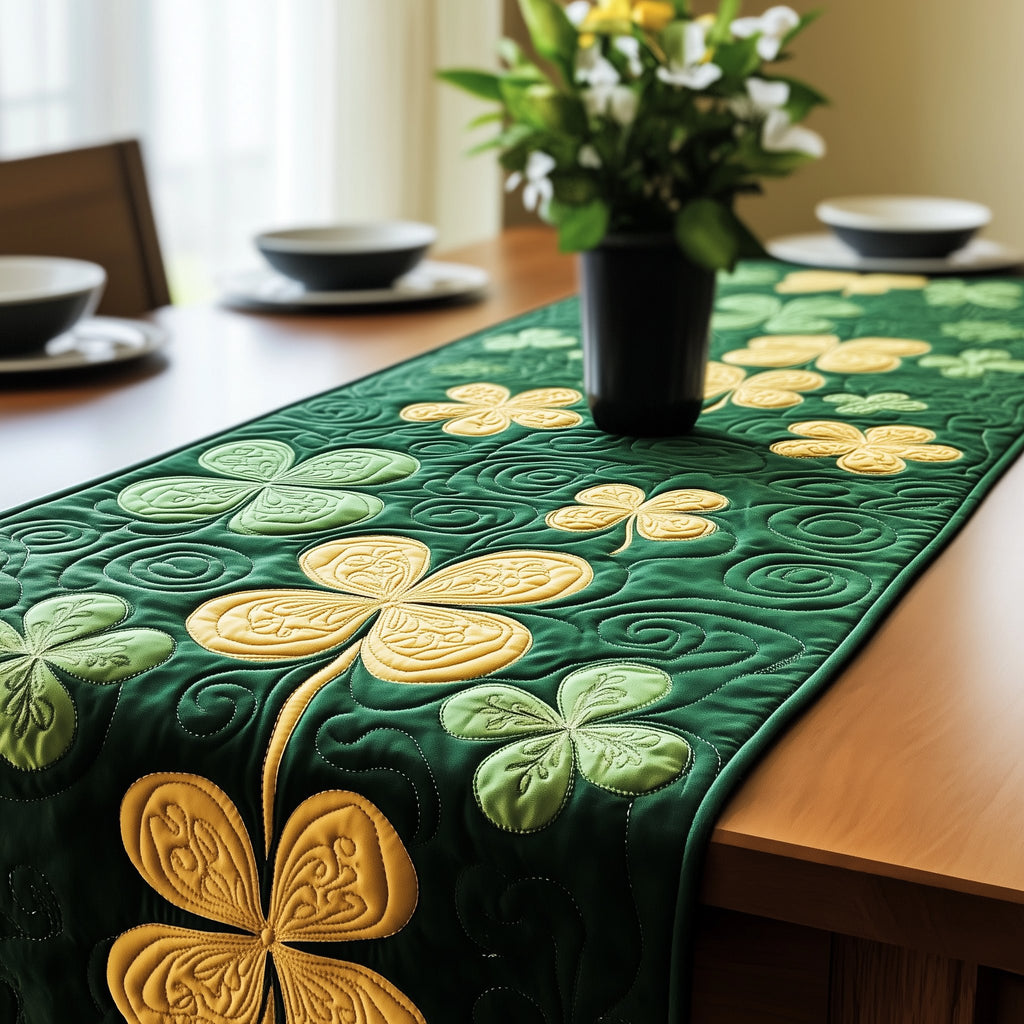 Yellow Shamrocks on Deep Green Table Runner