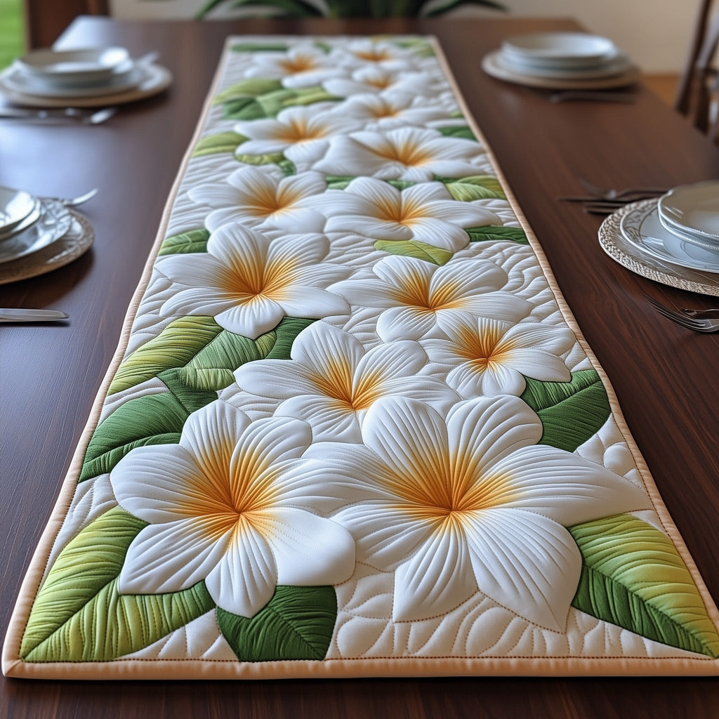 Dense Cream Plumeria Blooms Table Runner