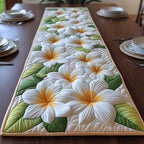 Dense Cream Plumeria Blooms Table Runner