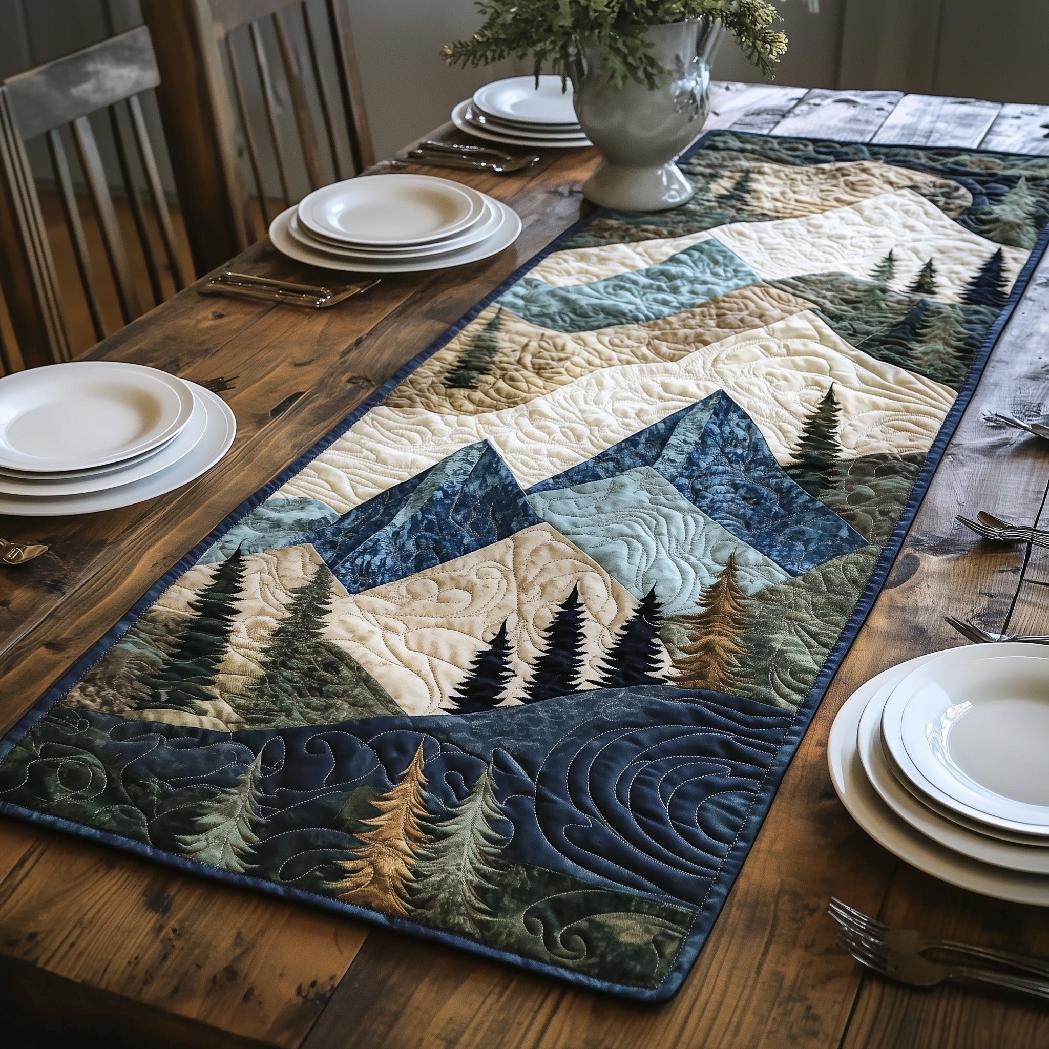 Peaceful Mountain Forest Table Runner
