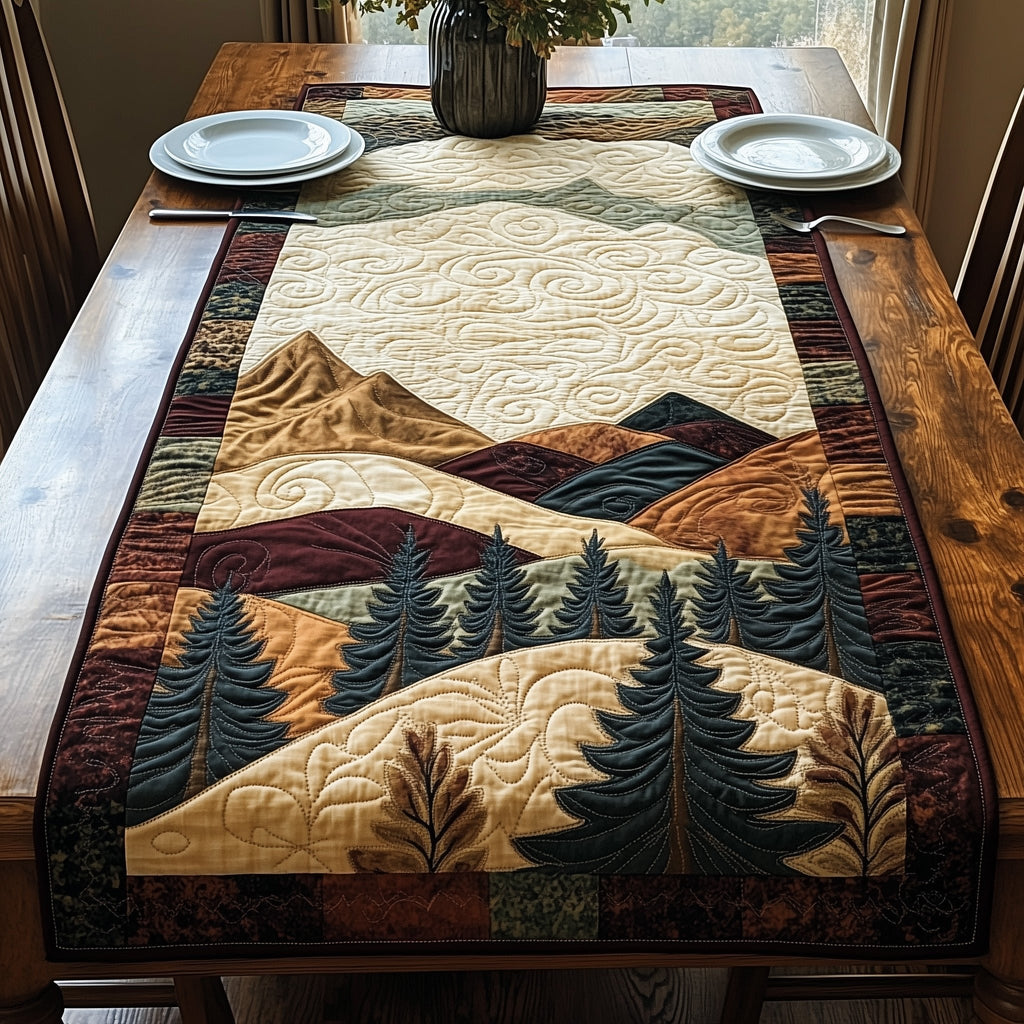 Misty Mountains and Evergreen Trees Table Runner