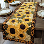 Sunflowers on Leopard Print Border Table Runner
