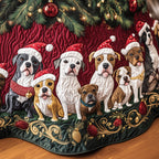 Santa Hat Bulldogs on Crimson Christmas Tree Skirt