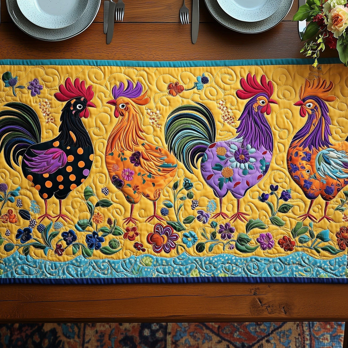 Sunshine Roosterscape Table Runner