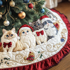 Santa Hat Kittens on Ivory Christmas Tree Skirt
