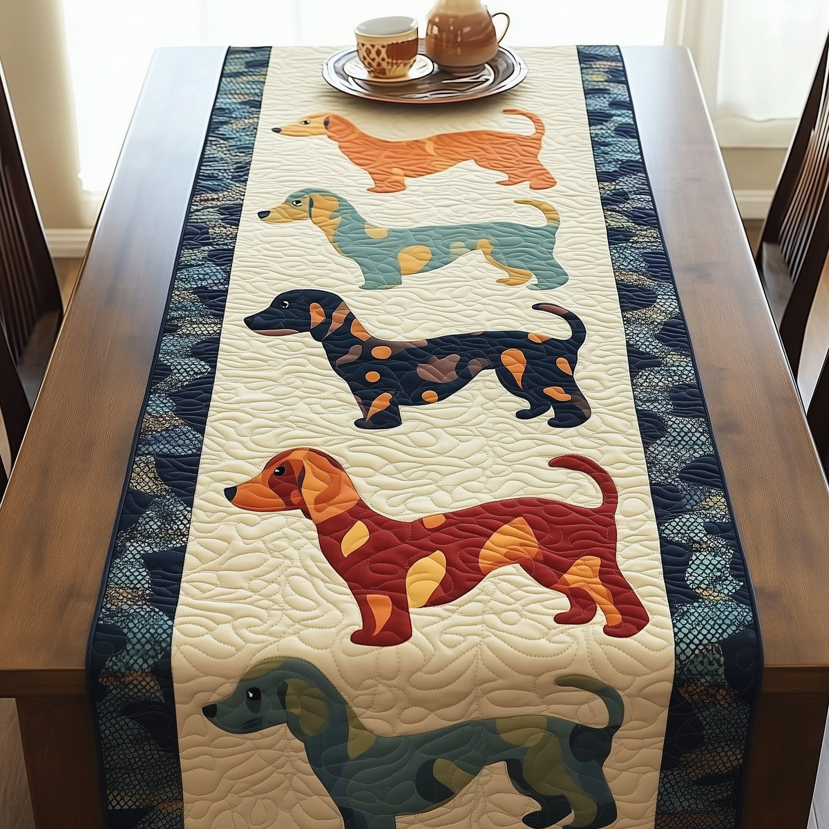 Dachshund Silhouettes on Cream Table Runner