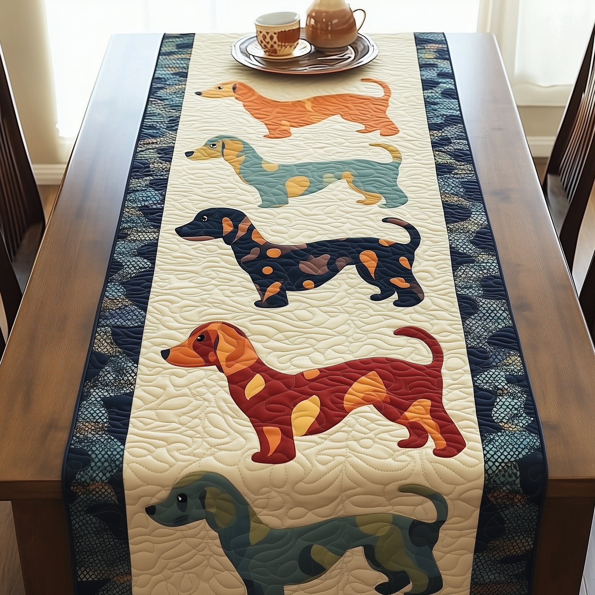 Dachshund Silhouettes on Cream Table Runner