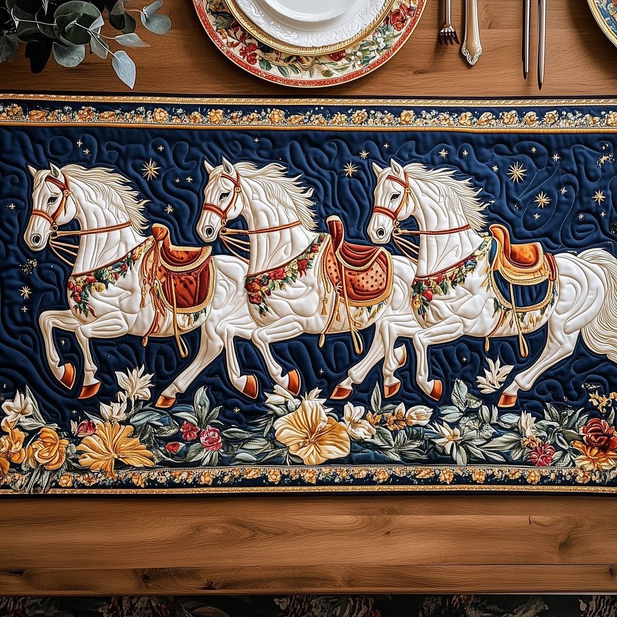 Majestic White Horses Table Runner
