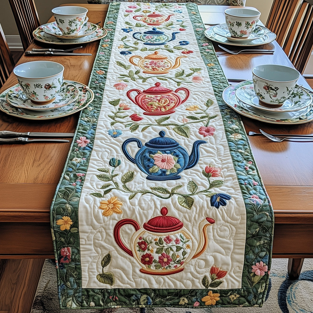Floral Teapot Feast Table Runner