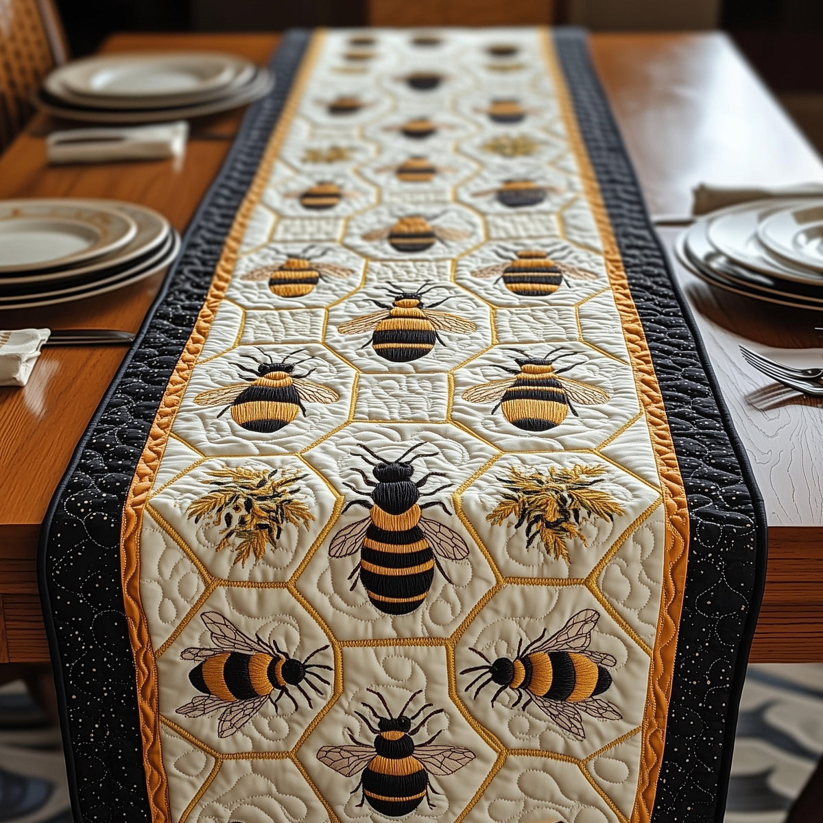 Bees on Cream Honeycomb Table Runner