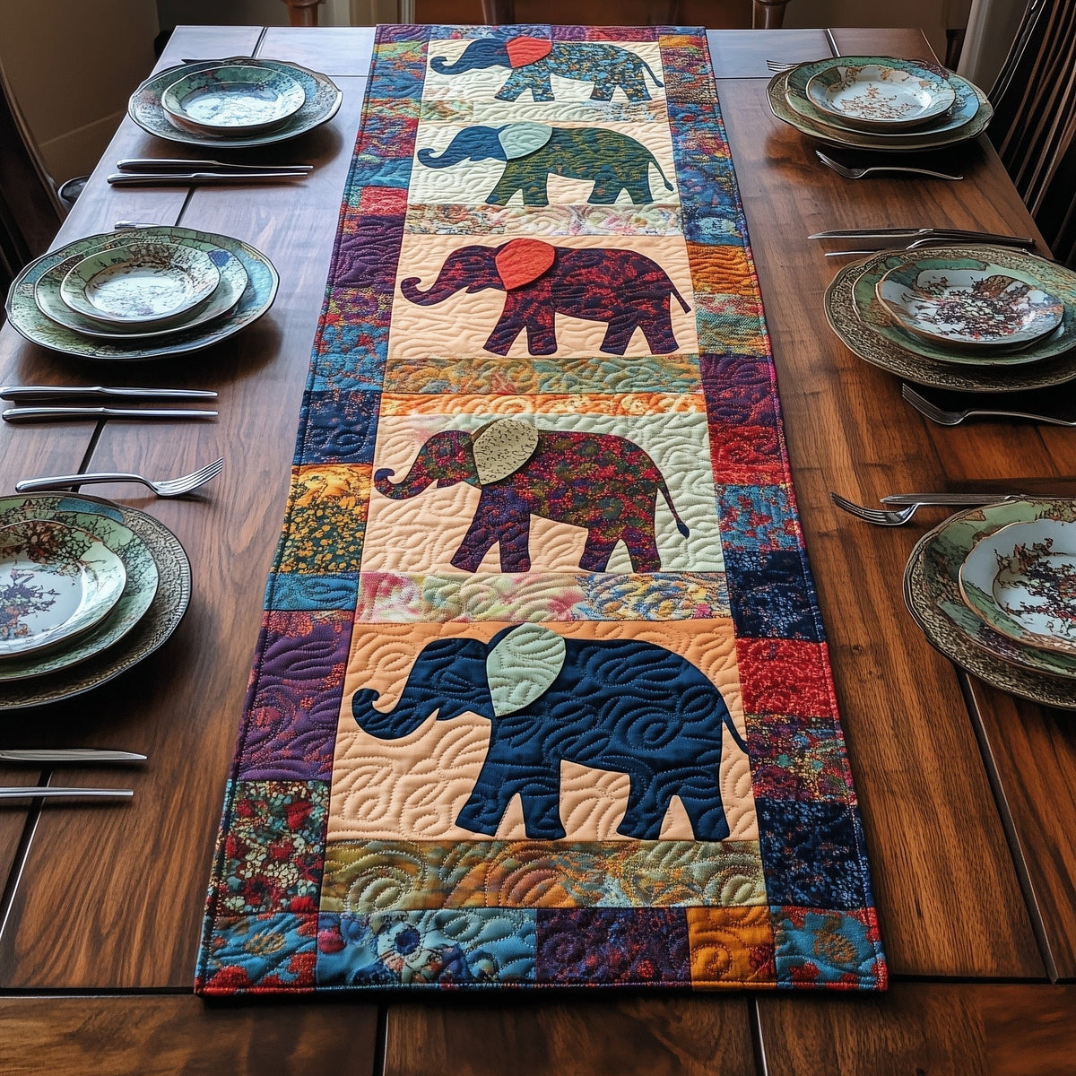 Golden Elephant Trail Table Runner