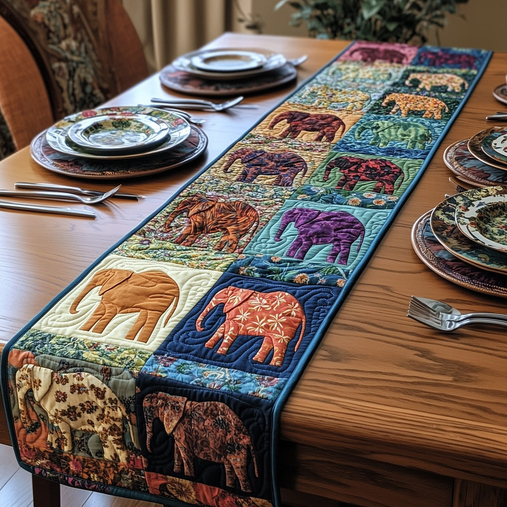 Patchwork Elephant Parade Table Runner