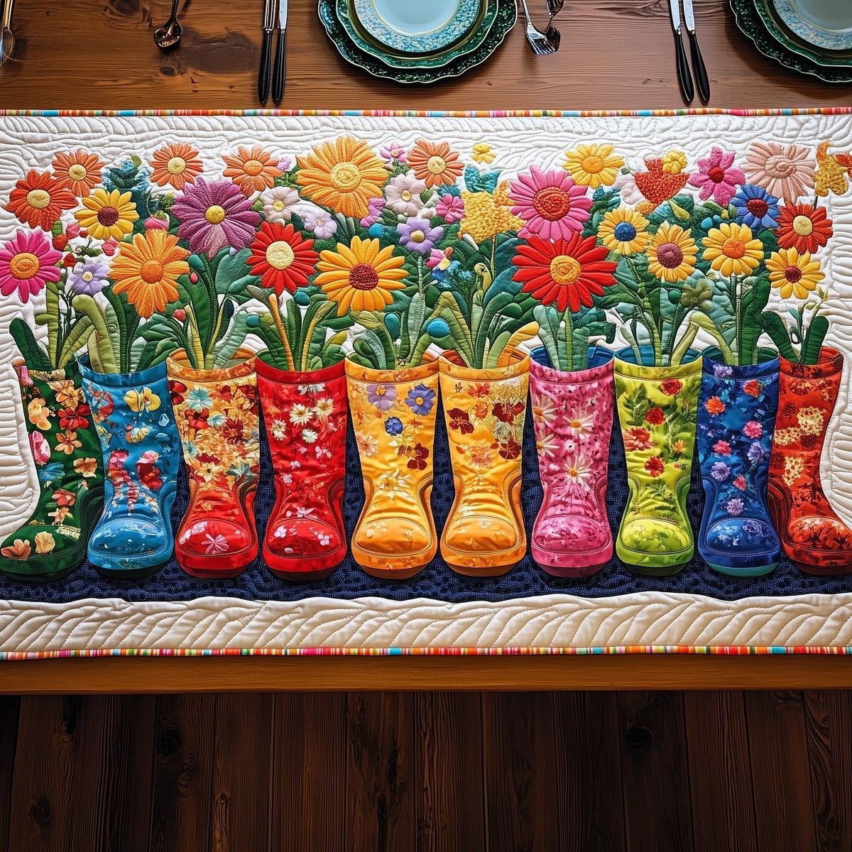 Boots of Bloom Table Runner